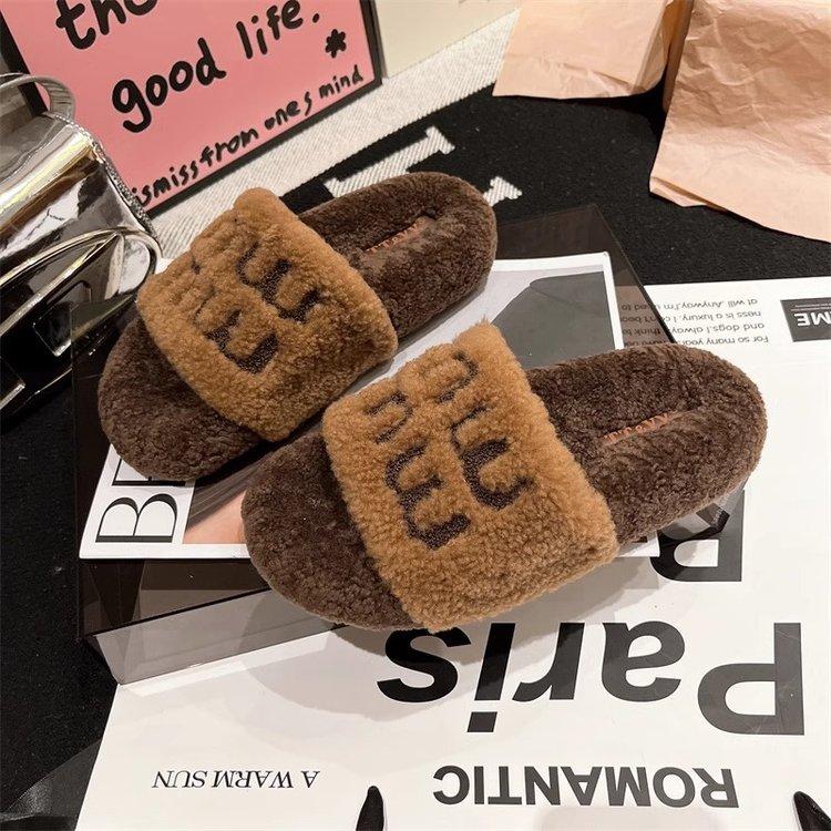 European products in the autumn and winter of 2025, new alphabet lamb wool shoes, slippers, sandals, platform shoes, women's shoes