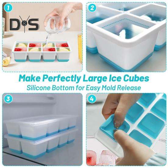 1/2Pcs Large Ice Cube Mold with Lid BPA Free Silicone Tray for Freezer Easy-Release Stackable Big Square Ice Cubes for Whiskey Cocktails Coffee