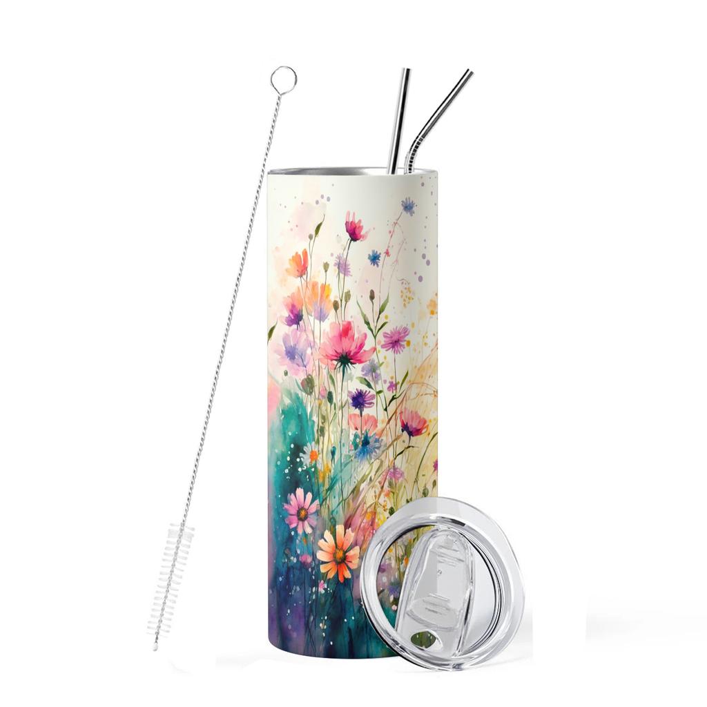 20oz Field Flowers Vacuum Tumblers Cup With Lid and Straw for Hot or Cold Drinks stainless steel Water Bottle Mother's Day gifts