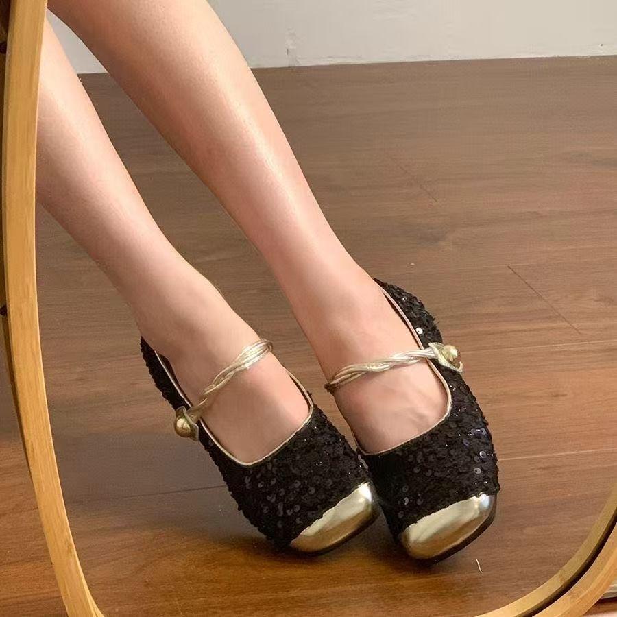 French sequined small fragrant style Mary Jane shoes women's niche high-end temperament single shoes women's 2025 spring new explosion