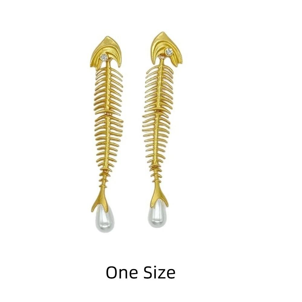 Punk Gothic Fischgräten-Perlenohrringe Fischgrätenförmige Hängeohrringe Übertriebener Ohrhänger Frauen