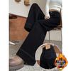 2025 Autumn-Winter Women's Black Wide-Leg Jeans: Plus Velvet Thick, Elastic, Loose, Floor-Length, Plus Size Trendy Pants.