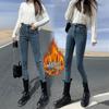 Women's Fleece-Lined High-Waisted Skinny Jeans: Slim-Fit, Warm, Thick, Elastic Pencil Pants for Winter Outings.