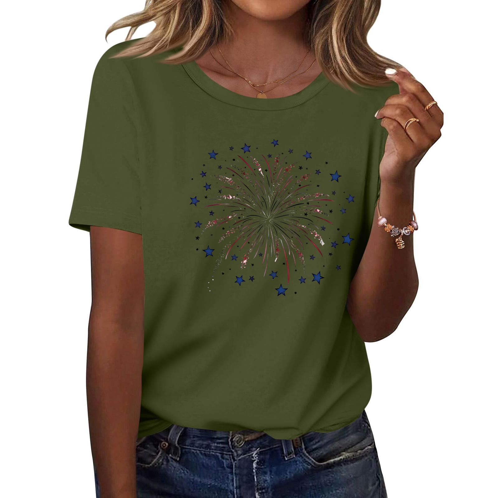 

Women s Fashion Casual Printed Short Sleeve Round Neck Pullover Tops S