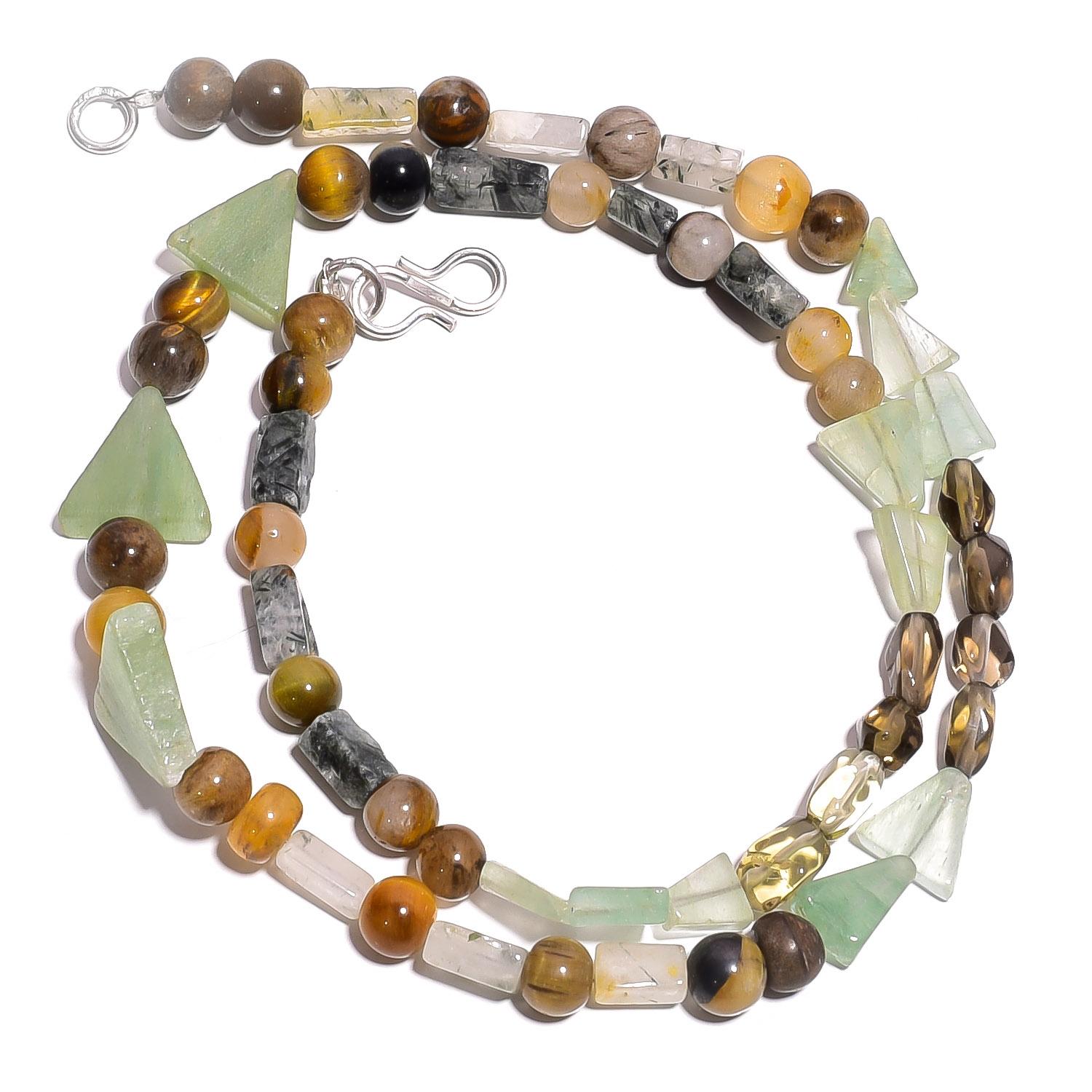 

Natural Aventurine Rutile Quartz Tiger Eye Gemstone Beads Necklace 17 UB-4024 UB-4024