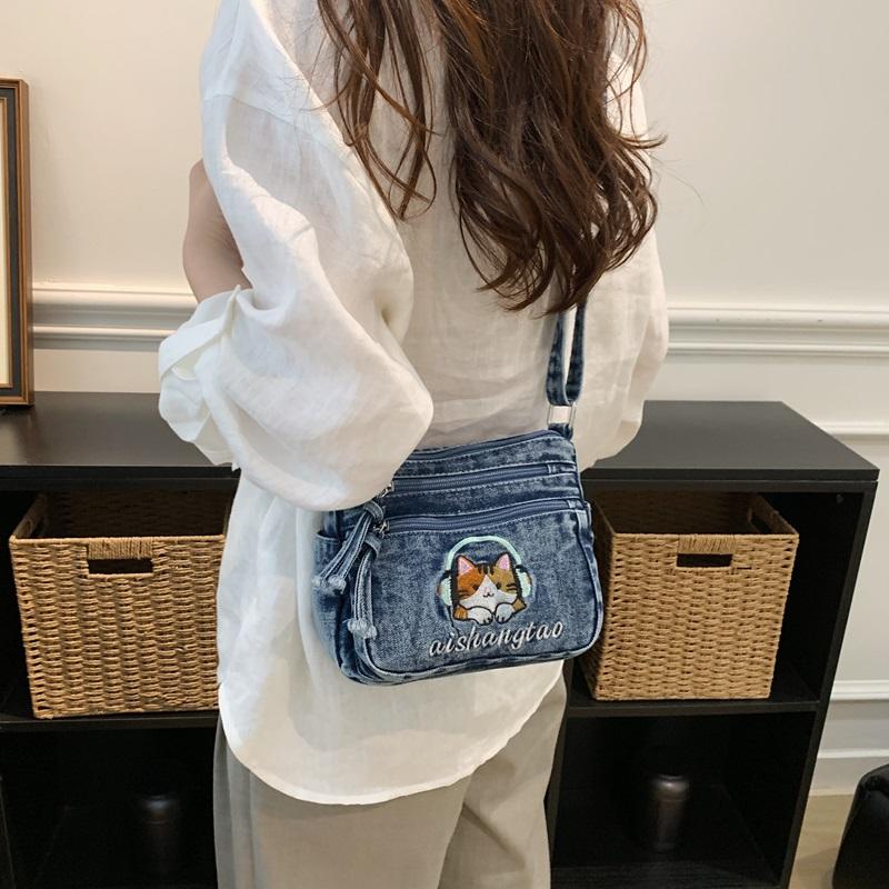 Kätzchen Bestickt Handy Tasche Jeans Tasche Damen Schulter Crossbody Tasche