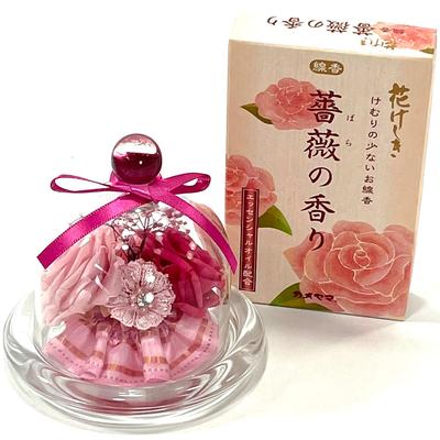 NICHIFLRO Preserved Flower Gift, Rose-Scented Incense, Mother's Day Gift, Long-Lasting Flowers, Made In Japan, Mini Glass Dome Incense Set (Rose)