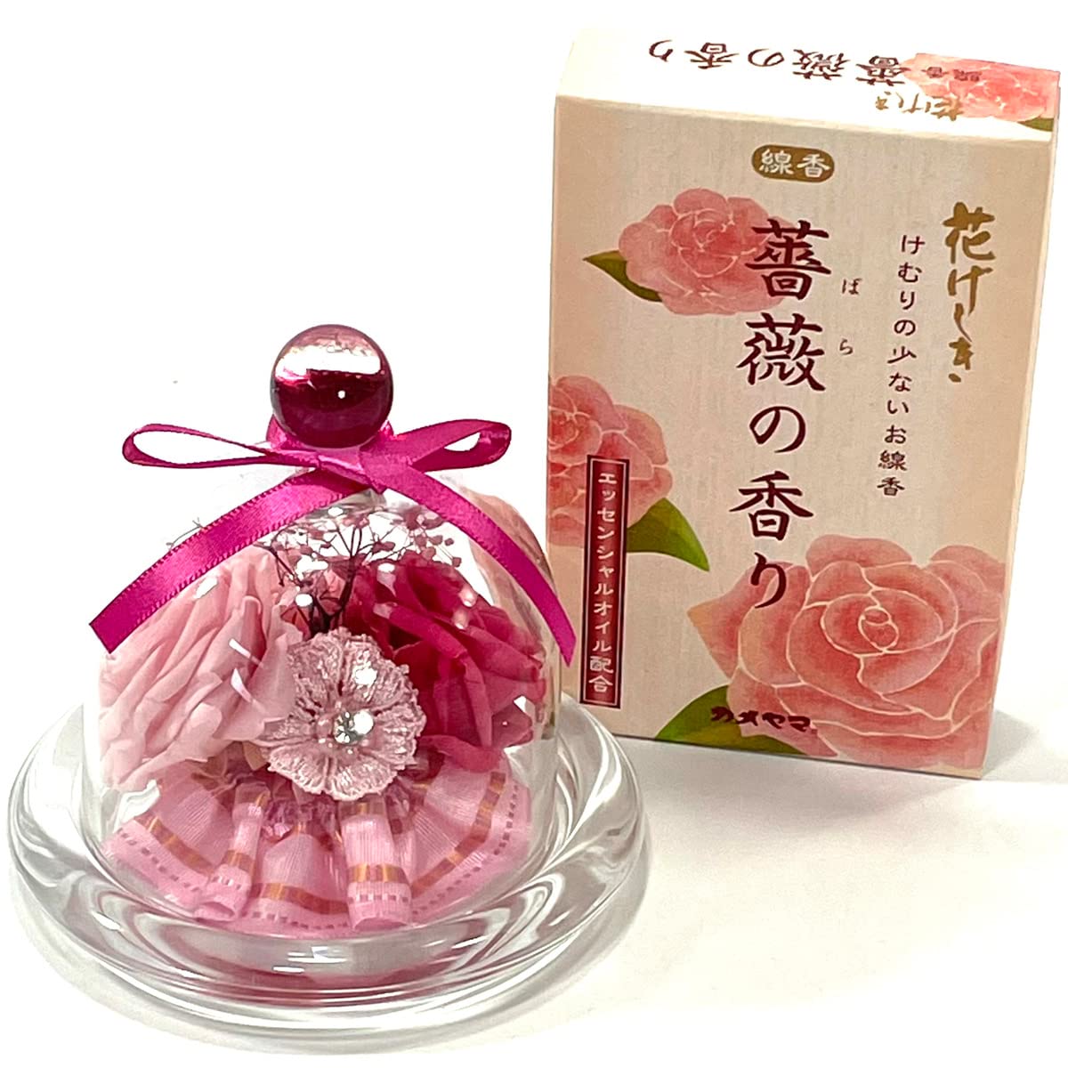 

NICHIFLRO Preserved Flower Gift, Rose-Scented Incense, Mother s Day Gift, Long-Lasting Flowers, Made in Japan, Mini Glass Dome Incense Set (Rose)