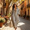 Long Sleeve Shirt Dress Patchwork Women Long Skirt Beach Wear Striped Dresses  Spring Summer