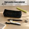 Soft Fabric Art Supply Holder Polka Dot Pencil Case, Stationery Organizer Pouch, Cute Makeup Portable Cosmetic Bag for Women Zipper Closure Pen School