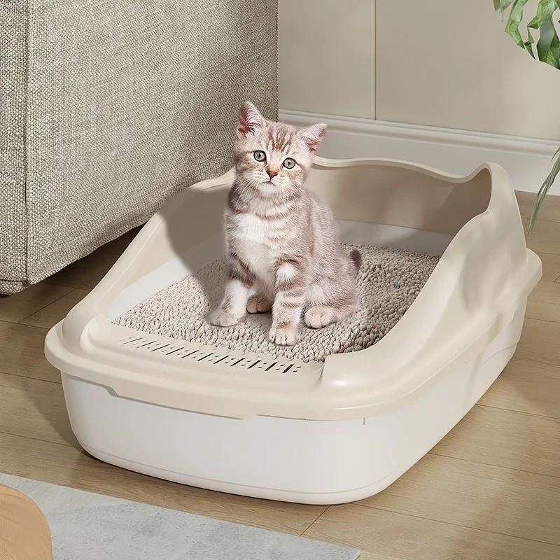 Cat Litter Box & Bedpan Anti-Splash Pet Sandbox for Kitty/Kitten Cat Toilet with Cleaning Convenience Essential Cat Pet Supplies