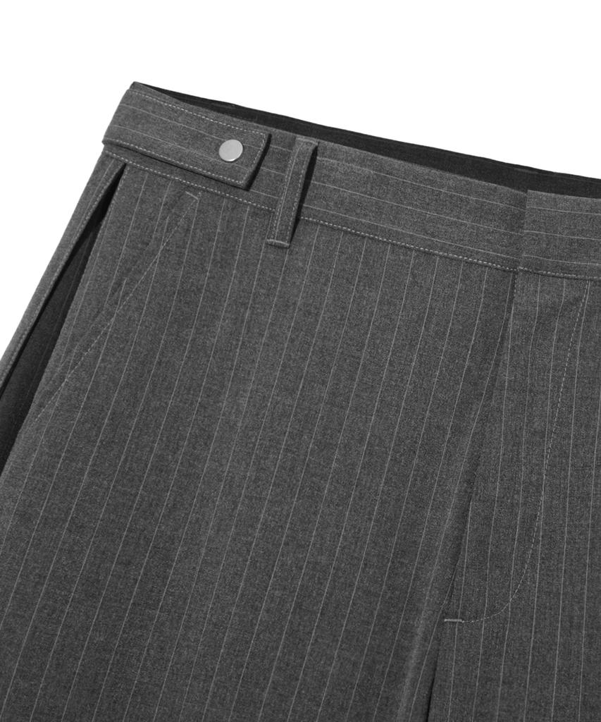 TRILLION Striped Side Pleat Snap Button Wide Slacks_Gray
