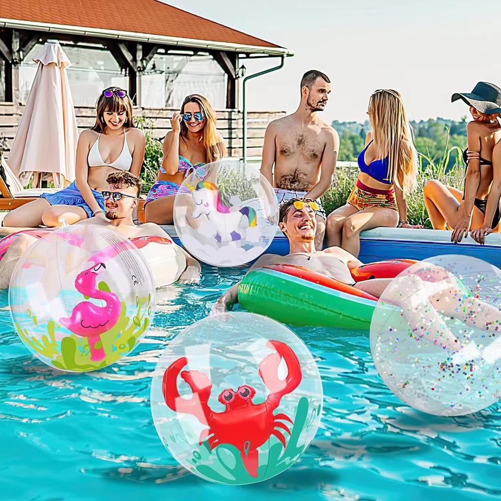 Nadmuchiwane Zwierzątko 3D Piłka Plażowa Na Trawę - Przezroczysta Piłka Do Zabaw Wodnych Z Wzorem Flaminga Jednorożca Zabawa Na Świeżym Powietrzu Dla Dzieci