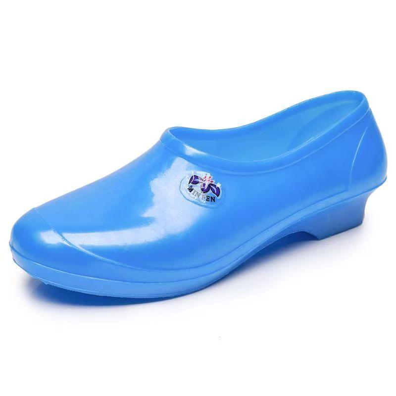 Women's New Shallow Low Heel Jelly Rain Shoes Round Toe Non Slip Slip On Waterproof Lightweight Candy Color Kitchen Work Shoes