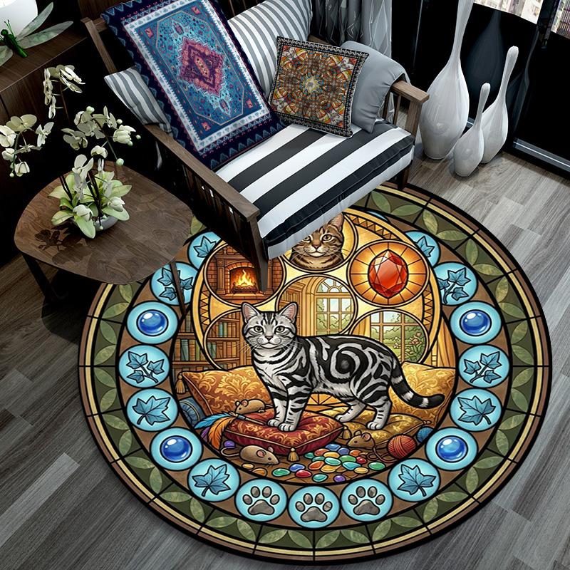 Cat Nature Symbols Round Area Rug Under Office Chairs Bedroom Living Room Home Decor