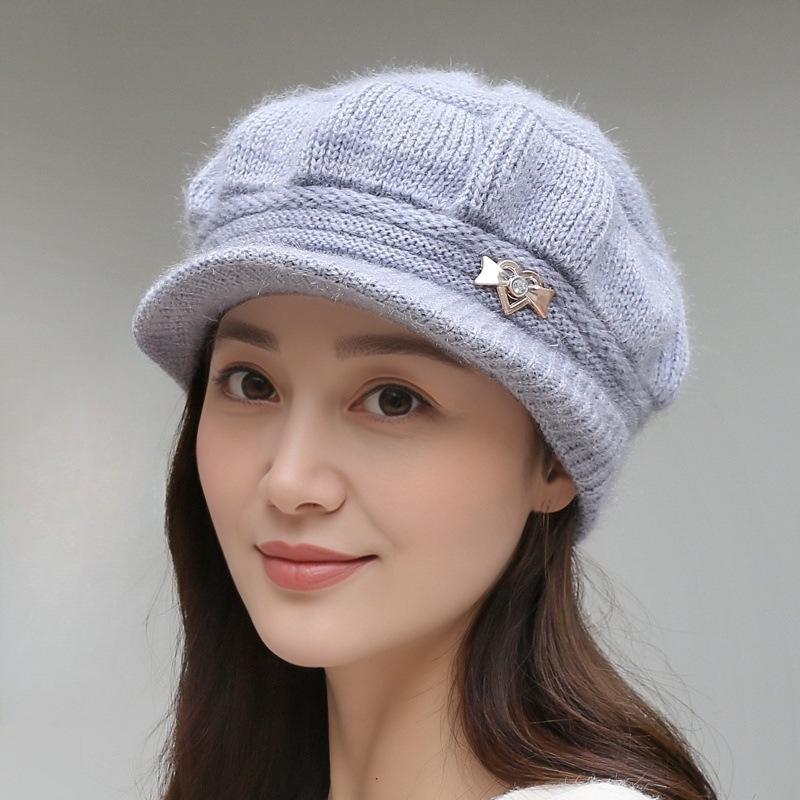 Women's Fashionable Knitted Pumpkin Beret for Autumn/Winter - Thick, Velvet-Lined, Short Brim Style