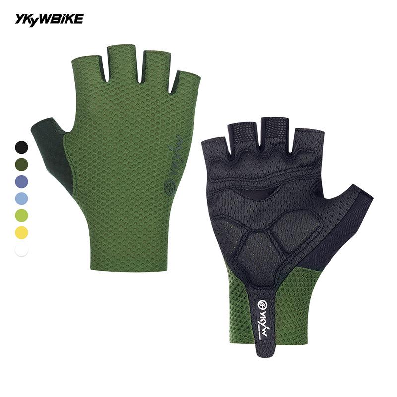 

YKYWBIKE Дышащие летние велосипедные перчатки - Противоскользящие, амортизирующие, дизайн с половиной пальцев Medium