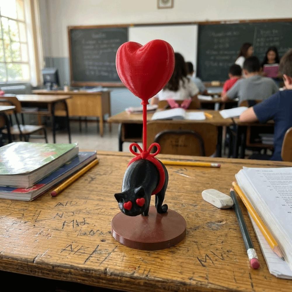 Cartoon 3D Printed Heart Ornament Romantic Black Cat Desktop Decoration Living Room Tabletop