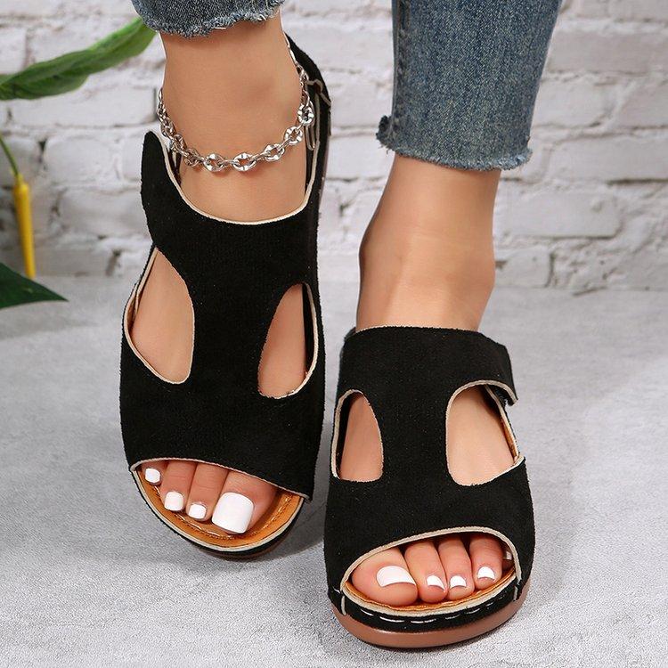 Summer and Autumn European and American Plus Size Versatile Fish Mouth Shoes Roman Sandals Flat Bottomed Low Heeled Women's Sandals Casual Shoes