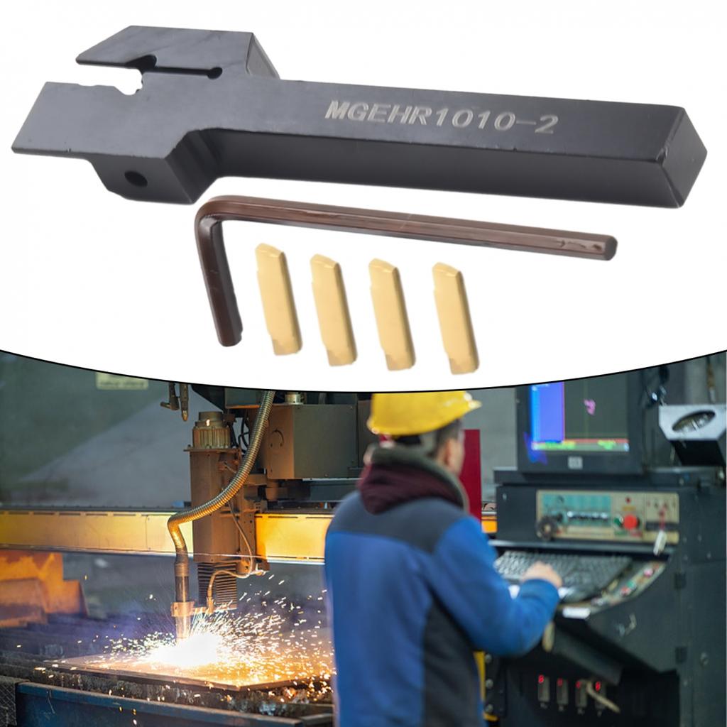Precision MGEHR10102 10mm Lathe Tool Holder with 4pcs Grooving Cut Off Inserts
