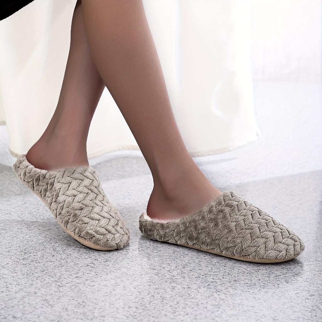 Cozy Women'S Indoor/Outdoor Slip-On Slippers - Soft Fabric, Non-Slip Flat Heel, Solid Color, All-Season Comfort Shoes with Hand Washable Design