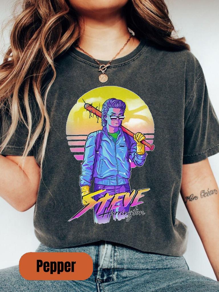 Steve Shirt Retro 80s Shirt Stranger Eleven Elle Waffle Tshirt TV Nerd Geek Shirt Womens Style Reversed 80s Print Tshirt