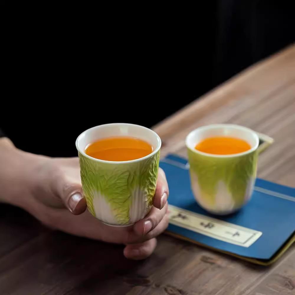 Sheep Jade Porcelain Cabbage Cup Pak Choi Cup Kung Fu Tea Cup Set Household Tea Cup Ceramic Creative Tea Set Fitting Small Size