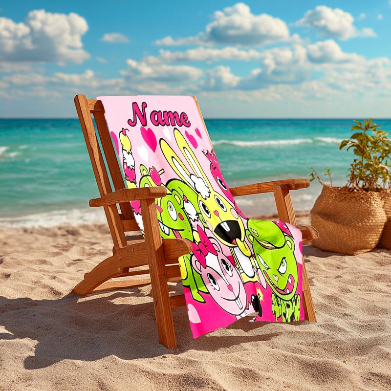 Personalized customized proof beach towel with Happy Tree Friends pattern - soft, absorbent,quick-drying,perfect swimming,camping&bathing