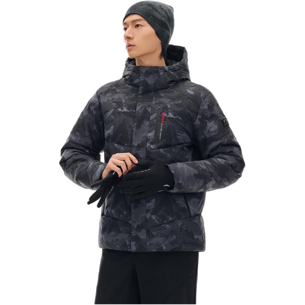 Anta Kyrie Series Mens Training Full Print Letter Zip-Up Hooded Down Jacket Men Outerwear 152547943N-5