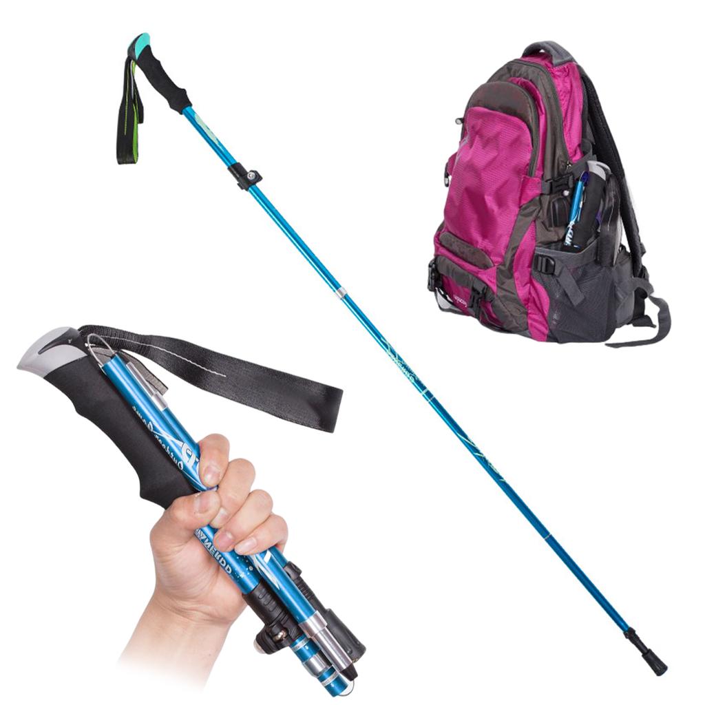 Collapsible Trekking Pole Walking Stick 5 Sections Ultra-light Telescopic Aluminum Alloy Outdoor Hiking Stick