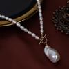 100cm Fishtail Baroque Pendant & Natural Freshwater Drop Shape Pearl Beaded Necklace Sweater Chain for Women Jewelry