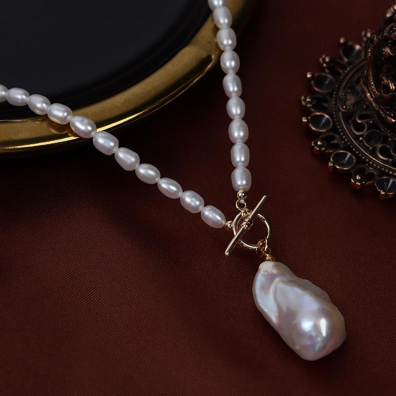 100cm Fishtail Baroque Pendant & Natural Freshwater Drop Shape Pearl Beaded Necklace Sweater Chain for Women Jewelry