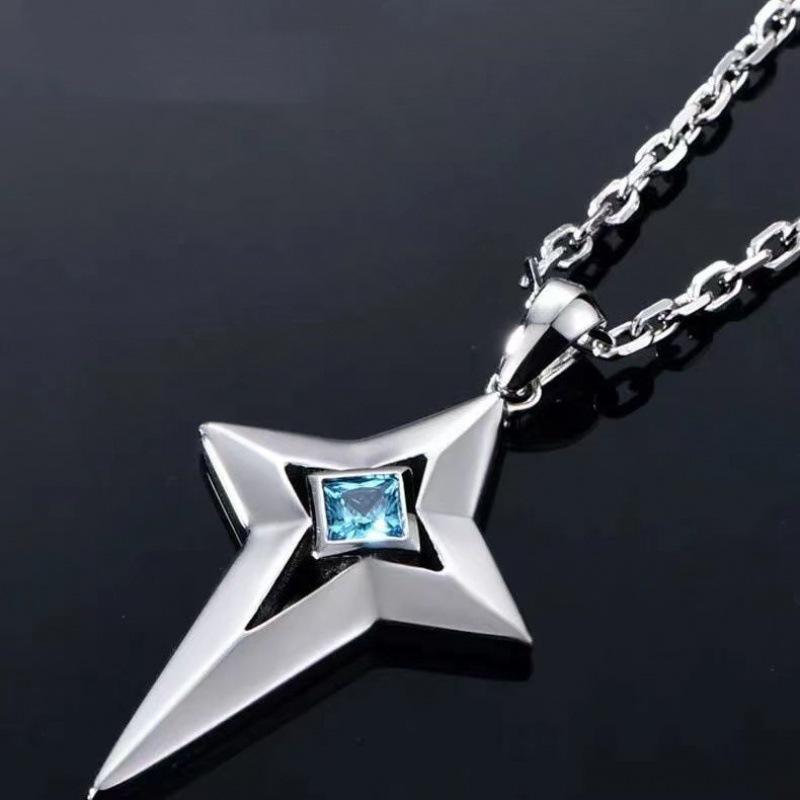 New Mens Meteor Pendant Cross Necklace for Men and Women Japanese and Korean Blue Star Shaped Domineering Pendant