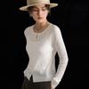 Women's French Elegant Wool Linen Blend Lightweight Knit Top