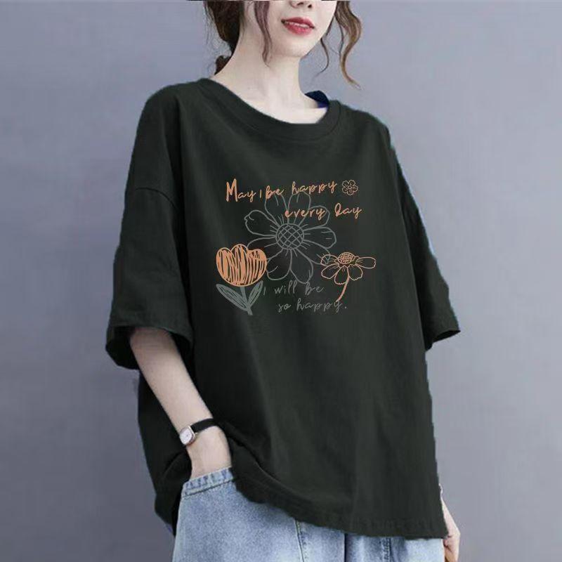 

Футболка с короткими рукавами из хлопка с подсолнухом, женская летняя, большого размера, свободная, модная, повседневная, с короткими рукавами 3XL