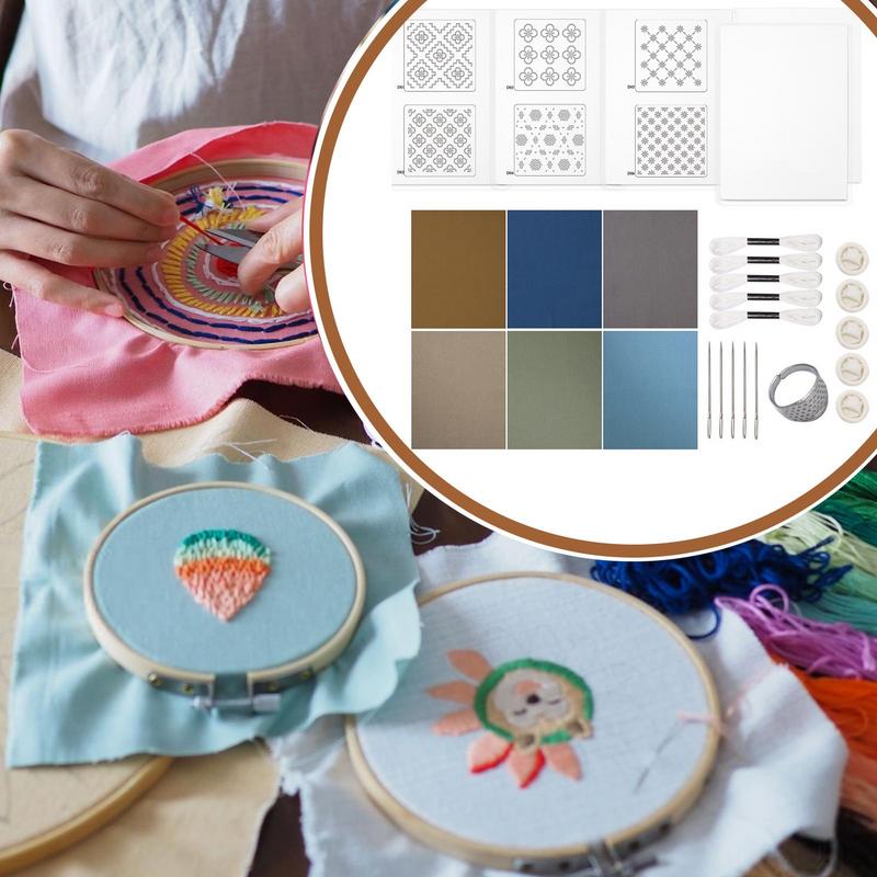 DIY Water Soluble Sashiko Embroidery Kit Sashiko Hand Sewing Needle And Fabric Material Kit For Beginner Hand Sewing Enthusiasts