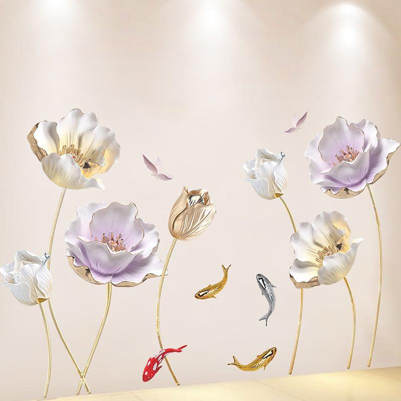 Tulip Wall Sticker 3D Butterfly Flower Stickers Removable Living Room Bedroom Bathroom Wallpaper Home Decor Decoration Posters