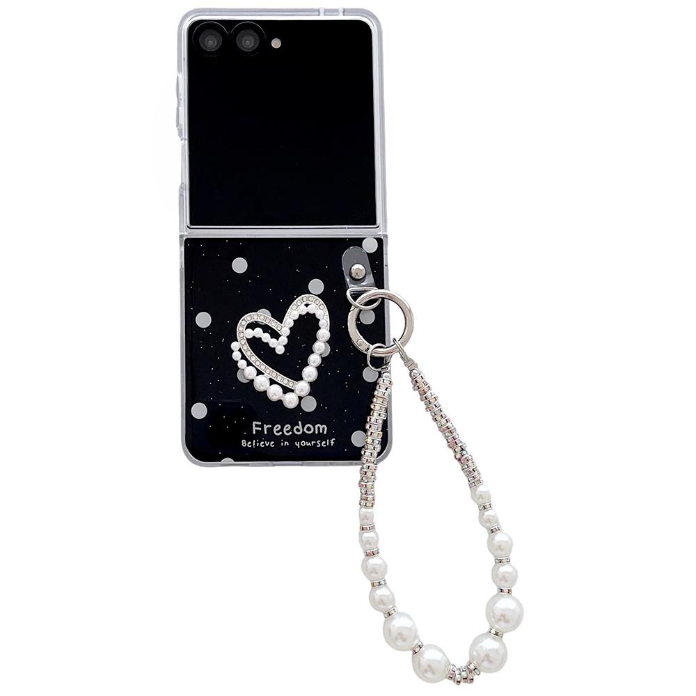 For Samsung Galaxy Z Flip7 5G Case Glitter DIY Heart Charm Phone Cover with Wrist Strap