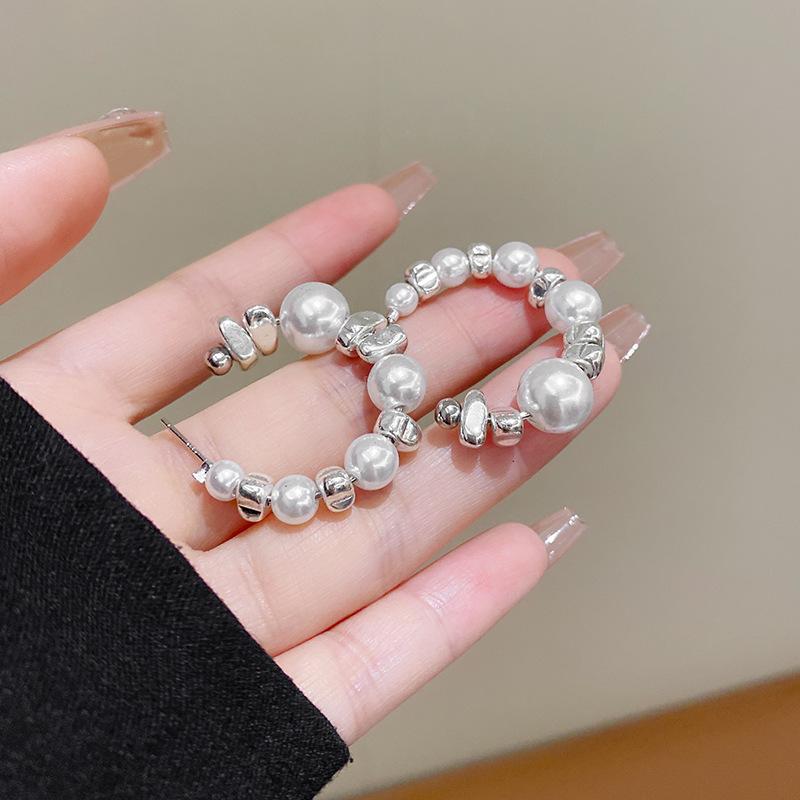 S925 silver needle broken silver a few taels pearl earrings women's light luxury design earrings earrings