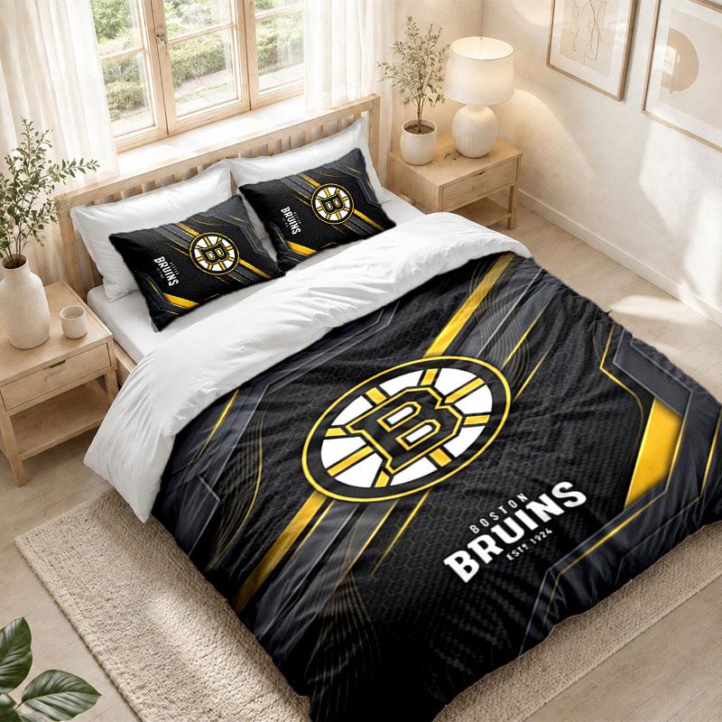 Bedding Set 1 Duvet Cover 2 Pillowcases Boston Bruins Print Bedroom Home Decoration