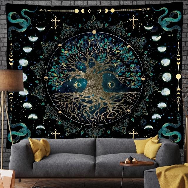 Tree Of Life Tapestry Wall Hanging Moon Phase Snake Tapestries Trippy Bohemia Hippie Mushroom Moth Floral For Living Room Bedroo