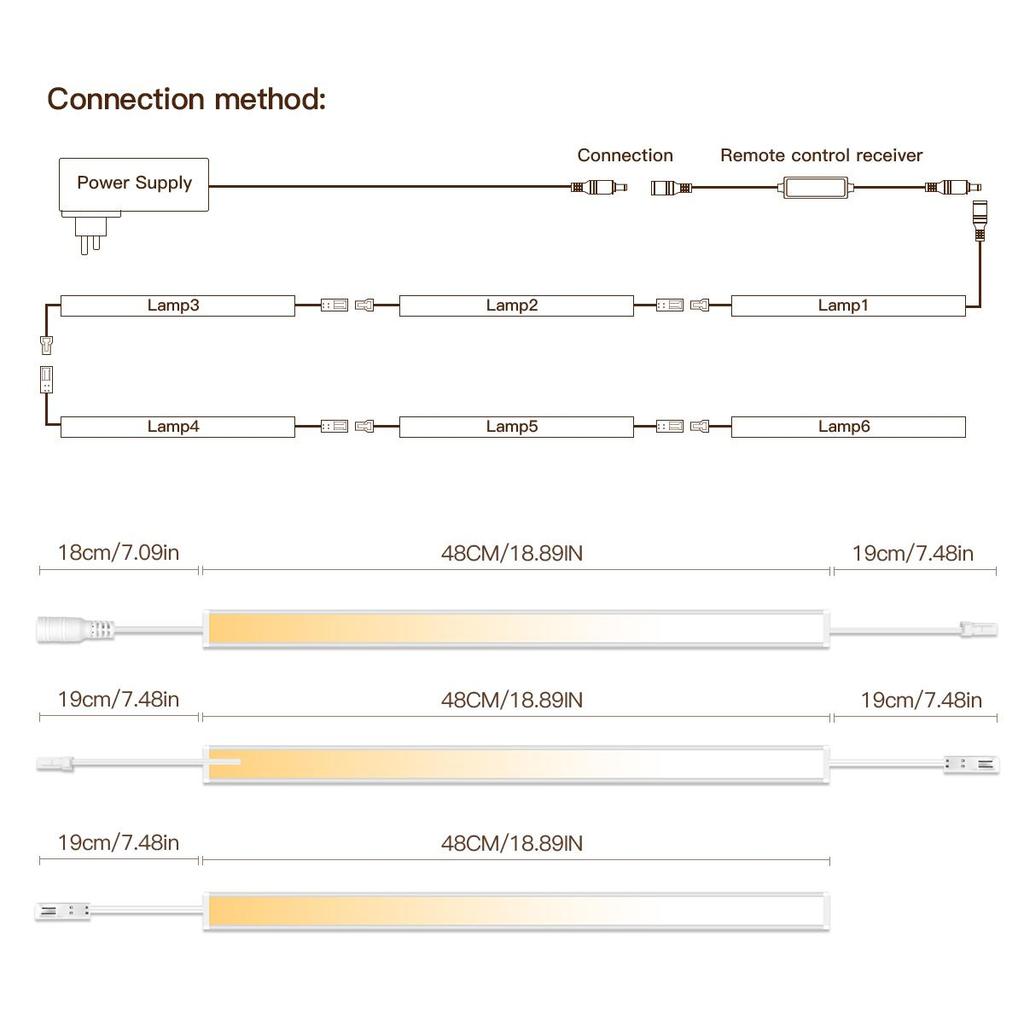 DC24V CCT Dimmable Under Cabinet LED Light Bar 48CM Linkable Aluminum 2700K-6500K Remote Control Kitchen Counter Workbench Lamp