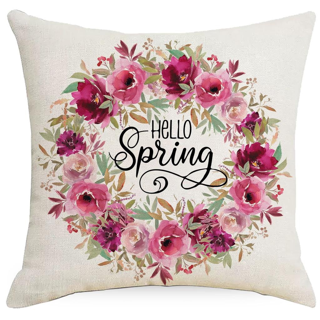 Neuer rosa Frühlingsblumenkranz Kissenbezug Rosa Fahrrad LKW Zuhause Wohnzimmer Sofa Kissenbezug