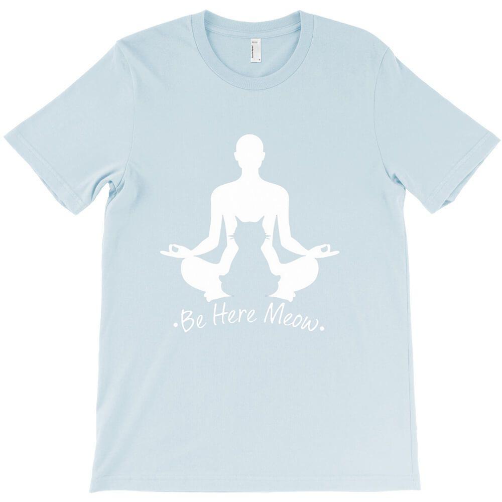 Be Here Meow Yoga With Cats Lovers T Shirt Short Sleeve T Shirts Men Funny T