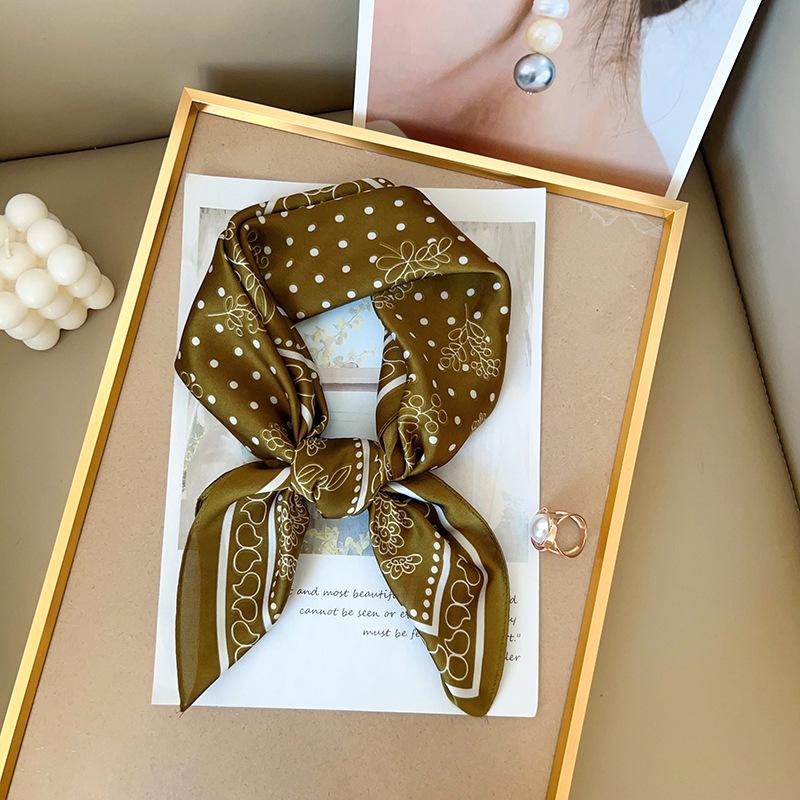 Korean Atmosphere Simulation Silk Printing Silk Scarf Square Scarf Women's Literary and Versatile Silk Scarf Neck High-end Small Scarf