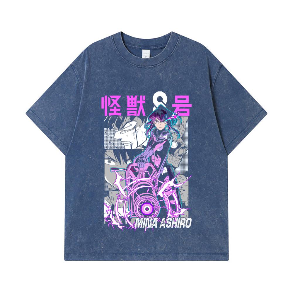 

275 GSM Washed T-shirts 100% Cotton Kaiju No 8 V15 Mina Print Unisex Heavy Cotton T Shirt 2XL