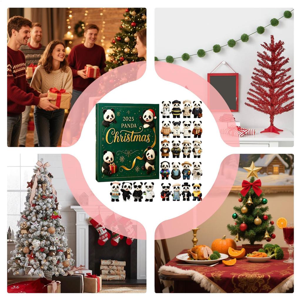 Cute Panda Christmas Advent Calendar 24pcs 2D Flat Panda Acrylic Pendants Christmas Panda Advent Calendar 2025 Xmas Navidad
