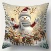 Home Decor Santa, Reindeer & Snowman Christmas Pillow Pattern Cushion Cover Suitable For Sofa Bedroom Car Pillow Cover