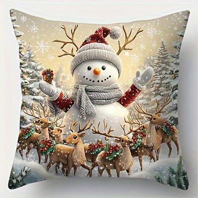 Home Decor Santa, Reindeer & Snowman Christmas Pillow Pattern Cushion Cover Suitable For Sofa Bedroom Car Pillow Cover