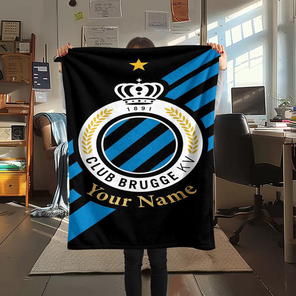 1PC Custom Name Club Brugge K.V Patterned Flannel Blanket Suitable For All Seasons for Home Decor Warmth and Comfort Gifts Holiday Present -HE107